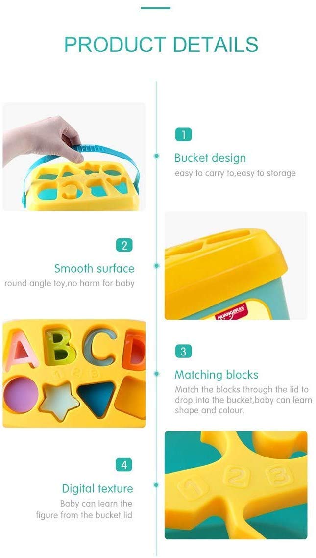 Toyshine Baby’s First Educational Shape Sorting Blocks Toy | 16 Pcs ABCD Learning Blocks & Shape Sorter | Early Development Activity Toy for 6 Months to 2 Years Old Boys & Girls