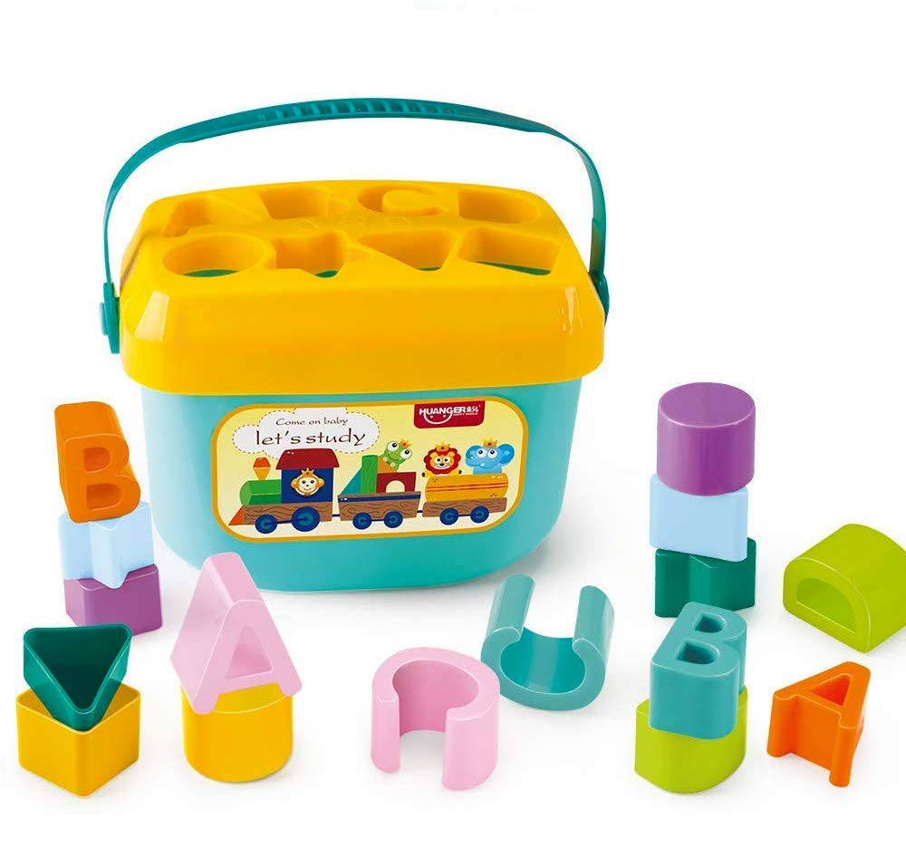 Toyshine Baby’s First Educational Shape Sorting Blocks Toy | 16 Pcs ABCD Learning Blocks & Shape Sorter | Early Development Activity Toy for 6 Months to 2 Years Old Boys & Girls