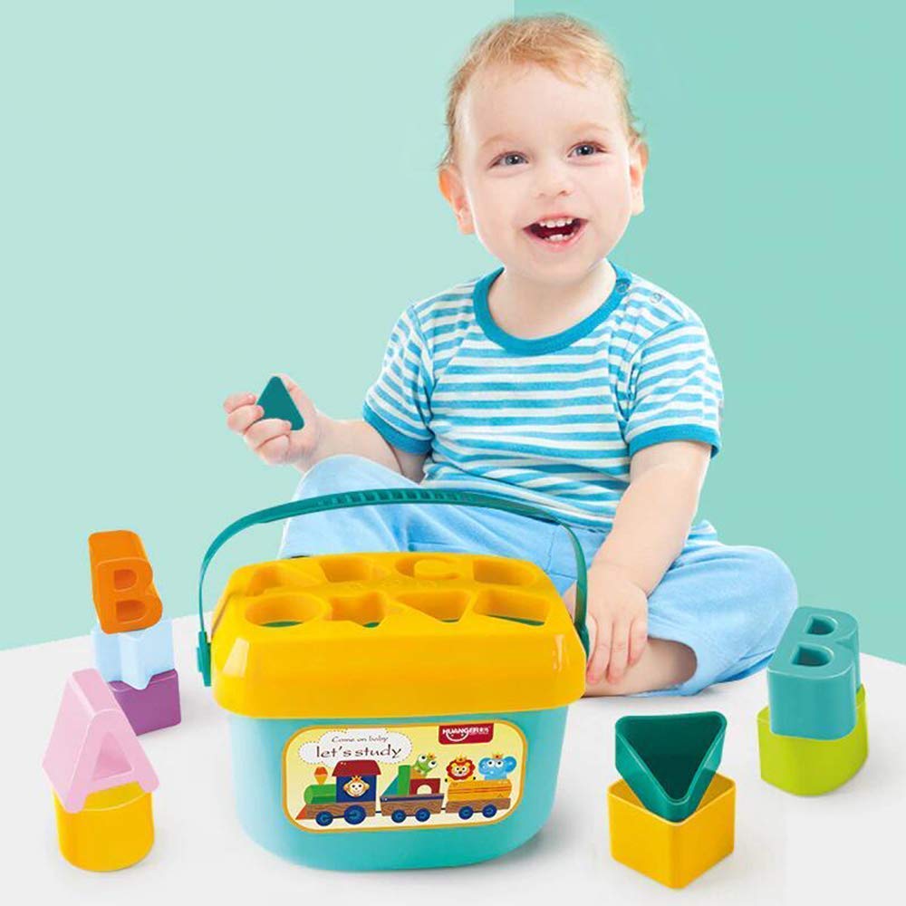 Toyshine Baby’s First Educational Shape Sorting Blocks Toy | 16 Pcs ABCD Learning Blocks & Shape Sorter | Early Development Activity Toy for 6 Months to 2 Years Old Boys & Girls